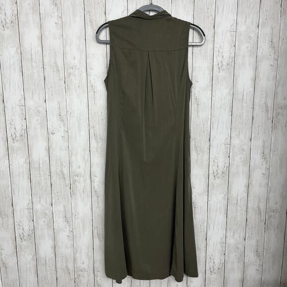Tahari Green Sleeveless Collared Full Button Down Lightweight Pockets Maxi Dress - Picture 2 of 6